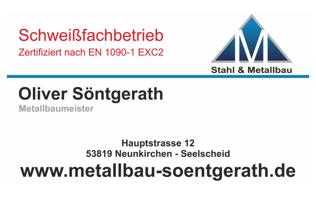 Visitenkarte Metallbau Meisterbetrieb Neunkirchen Seelscheid