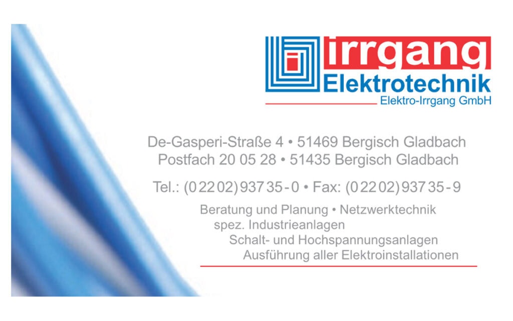Logo und Kontaktdaten eines Elektrotechnikunternehmens